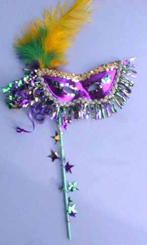 MG Lame or satin duchess dec. cat mask on stick