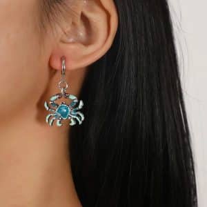 Metal Blue Crab Dangle Earrings