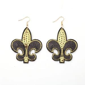 Beautiful Black and Gold Fleur de Lis Sequin Earrings