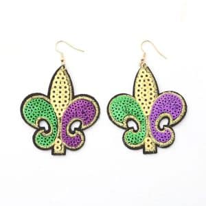 Beautiful PGG Mardi Gras Fleur de Lis Sequin Earrings