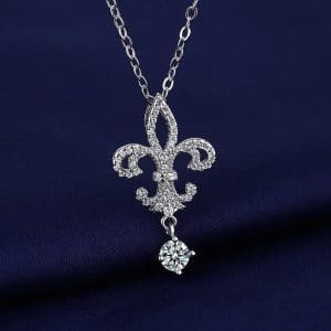Beautiful Rhinestone Fleur De Lis Drop Necklace