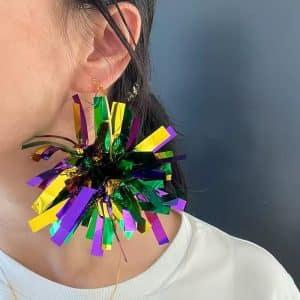Mardi Gras Tinsel Pom Pom Earrings