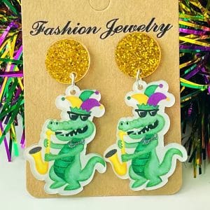 Mardi Gras Jazz Gator Earrings