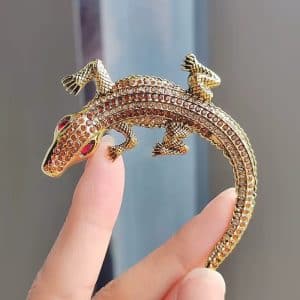 Golden Alligator Rhinestone Brooch