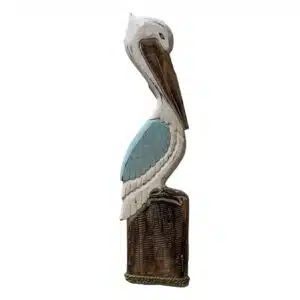 24” Carved Wooden Pelican Decor